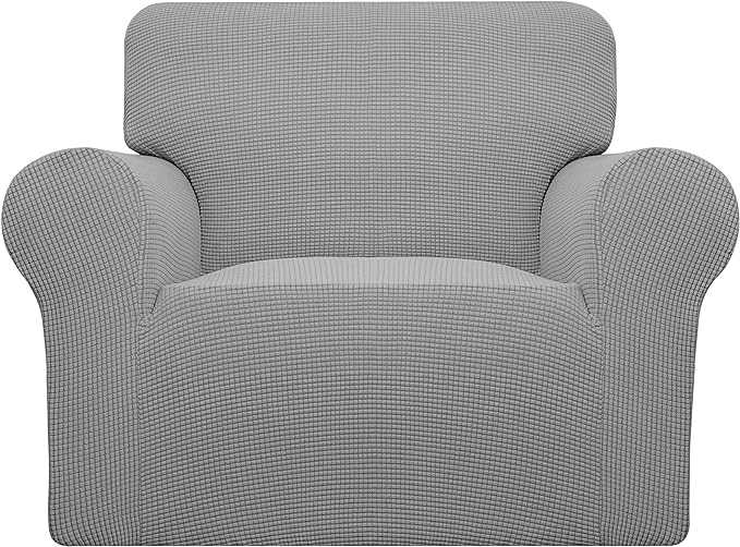 Easy-Going Stretch Oversized Chair Sofa Slipcover 1-Piece Couch Sofa Cover Furniture Protector Soft with Elastic Bottom for Kids Spandex Jacquard Fabric Small Checks Light Gray