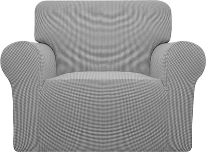 Easy-Going Stretch Oversized Chair Sofa Slipcover 1-Piece Couch Sofa Cover Furniture Protector Soft with Elastic Bottom for Kids Spandex Jacquard Fabric Small Checks Light Gray