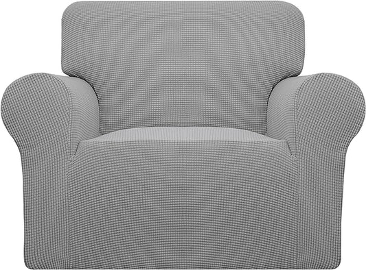 Easy-Going Stretch Oversized Chair Sofa Slipcover 1-Piece Couch Sofa Cover Furniture Protector Soft with Elastic Bottom for Kids Spandex Jacquard Fabric Small Checks Light Gray