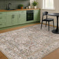 Dining Room Rugs for Under Table - 6x8 Washable Moss Green Area Rug for Living Room, Low Pile Non-Slip Floor Carpet for Bedroom - Vintage Olive Taupe Design & Stain Resistance
