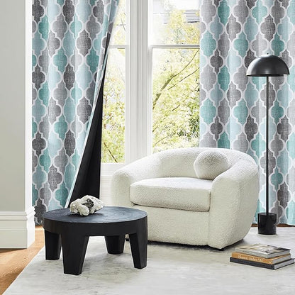 Beauoop 100% Blackout Curtains 45 Inches Long 2 Panels for Bedroom Living Room Aqua Grey Moroccan Geo Room Darkening Thermal Insulated Soundproof Grommet Top Window Treatments Drapes, 50x45 Set of 2