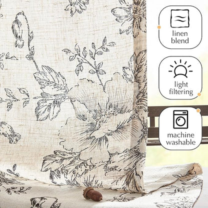 jinchan Pinch Pleated Curtains Floral Linen Blend Curtains for Living Room 96 Inches Length Black Peony Flower Printed Curtain Rod Pocket Back Tab Farmhouse Pinch Pleat Drapes with Hooks Set 2 Panels