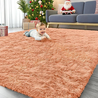 OLANLY 6x9 Machine Washable Large Area Rugs for Living Room, Bedroom, Soft Fluffy Shaggy Bedside Rug, Indoor Floor Carpet for Kids Girls and Boys, Dorms, Nursery, Home Decor Aesthetic, Muted Orange
