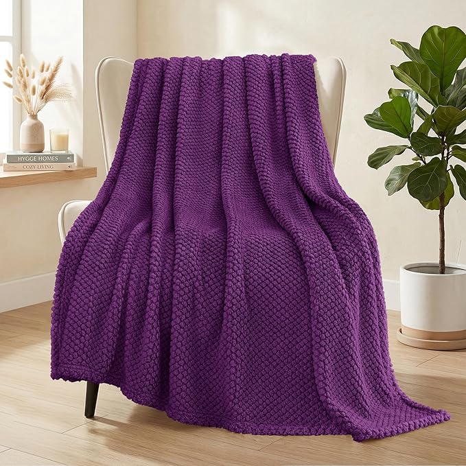 Whale Flotilla Extra Large Fuzzy Fleece Throw Blanket for Couch, 50x70 Inch Fluffy Warm Soft Jacquard Blankets for All Season, Lightweight and Cozy, Purple