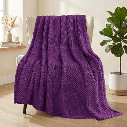 Whale Flotilla Extra Large Fuzzy Fleece Throw Blanket for Couch, 50x70 Inch Fluffy Warm Soft Jacquard Blankets for All Season, Lightweight and Cozy, Purple