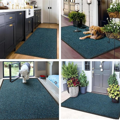 Mibao Front Door Mat, Dirt Trapper Welcome Mat for Outdoor Indoor, Non-Slip Waterproof Doormat, Durable Machine Washable Low Profile Entry Rug for Back Door Outside Patio Porch, 32" x 20", Blue