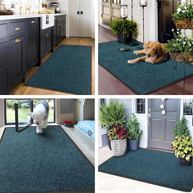 Mibao Front Door Mat, Dirt Trapper Welcome Mat for Outdoor Indoor, Non-Slip Waterproof Doormat, Durable Low Profile Entry for Back Door Outside Patio Porch, 36" x 24", Blue
