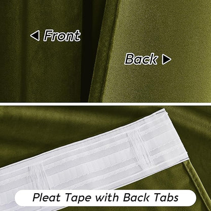 RYB HOME Moss Green Velvet Curtains 84 inches with Hook Belt, Soft Fabric Room Darkening Thermal Insulated Luxurious Home Decor Curtains for Living Room Bedroom, W 42" x L 84", 2 Panels Set