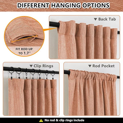 MYSKY HOME Floor Length Burnt Orange Curtains 95 Inch Long Panels, Boho Curtains Farmhouse for Living Room Sliding Glass Door, Rod Pocket Linen Look Texture Light Filtering, 50" x 95", Orange, Pack-2