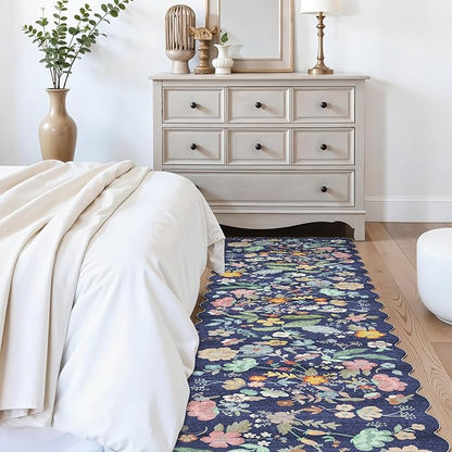 Washable 2'6x12 Hallway Runner Rug: Entryway Non Slip Floral Rug Farmhouse Soft Stain Resistant Carpet for Kitchen Bathroom Bedroom Low Pile Pet Friendly Floor Mat for Living Room(2'6x12/Purple)