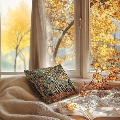 Rustic Autumn Forest Pillow Covers 18x18 Double-Sided, Fall Home Room Decor, Vintage Botanical Nature William Morris Inspired Decorative Throw Pillow Covers for Home Bedroom Living Room