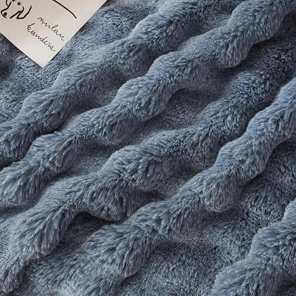 COOVA Faux Fur Throw Blanket for Couch, Cozy Soft and Fuzzy Plush Rabbit Fur Bubble Blanket for Sofa Bedroom Living Room, 60x80 Inches Cationic Dark Blue