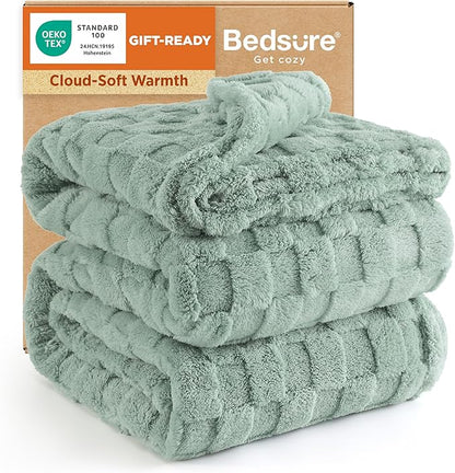 Bedsure GentleSoft Blankets Queen Size for Bed - Super Soft Cozy Blanket for Kids Girls, Large Fuzzy Fleece Spring Throw for Bedroom Decor, Sage Green, 90x90 Inches
