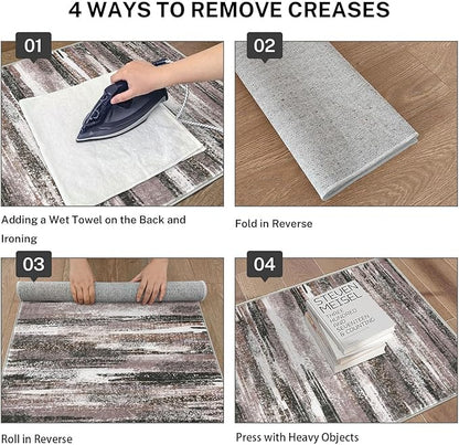 Lansny Modern Abstract Bedroom Runner Rug 2x7, Dark Light Brown White Washable Kitchen Runner, Non-Slip Soft Thin Faux Wool Mat for Entryway, Hallway, Laundry Room, Indoor Home Decor