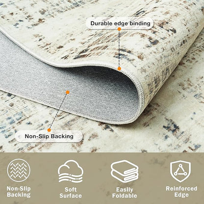 9x12 Area Rugs for Living Room Washable Rug: Anti-Skid Abstract Modern Living Room Rug Soft Thin Carpets Indoor Floor Non-Shedding Carpet for Bedroom Dining Farmhouse Nursery Gray White Blue