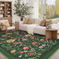 Washable Rug 8x10 Area Rugs for Living Room, Protea Floral Rug for Bedroom, Soft Vintage Non Slip Throw Rugs with Rubber Back, Low Pile Stain Resistant Boho Floral Carpet for Dining Room, Forest Green