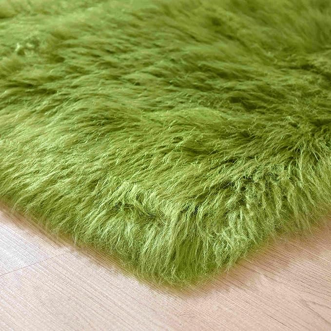 Goolela Lime Green Area Rug 9x12 Fluffy Fuzzy Furry Rug for Bedroom Living Room Shaggy Faux Sheepskin Fur Soft Rectangle