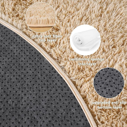 4x4.6 Feet Beige Hexagon Rugs for Princess Tent, Ultra Soft Fluffy Hexagon Area Rug for Bedroom, Cute Shag Rugs for Girls Room, Fuzzy Plush Carpet for Kids Room Tent Castle Home Decor