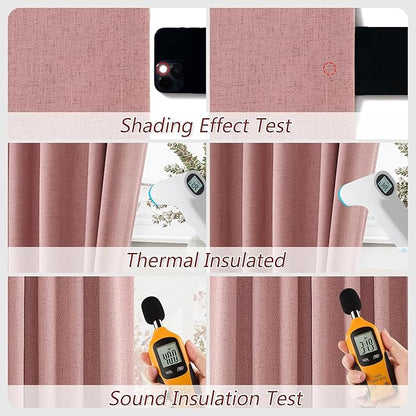 Guken 100% Blackout Curtains 84 Inch Length 2 Panels Set for Living Room Bedroom Back Tab Thermal Insulated Black Out Linen Drapes Room Darkening Window Curtains 84 Inches Long, Ash Rose