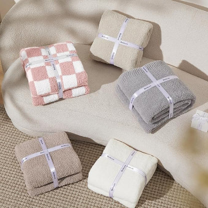 Bedsure GentleSoft Pink Checkered Throw Blanket for Couch - Soft Cozy Fluffy Blanket, Lightweight Warm Knit All Season Plaid Blankets for Bed Sofa, Birthday, for Women, 50x60 Inches