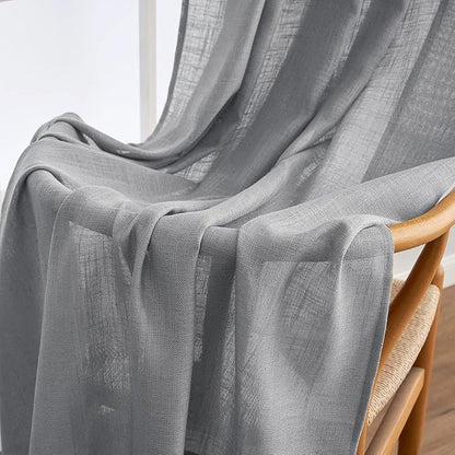 MIULEE Grey Linen Curtains 72 Inch Length for Bedroom Living Room, Soft Thick Linen Textured Window Drapes Gray Semi Sheer Light Filtering Back Tab Rod Pocket Burlap Look Decor, 2 Panels