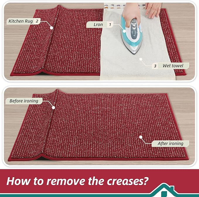 BEQHAUSE Kitchen Rugs 32"x48", Non-Slip Kitchen Mats for Floor, Super Absorbent and Stain Resistant Kitchen Rugs, Machine Washable Rugs for Kitchen, Hallway, Laundry & Sink, Red