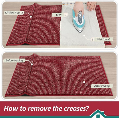 BEQHAUSE Kitchen Rugs 32"x48", Non-Slip Kitchen Mats for Floor, Super Absorbent and Stain Resistant Kitchen Rugs, Machine Washable Rugs for Kitchen, Hallway, Laundry & Sink, Red