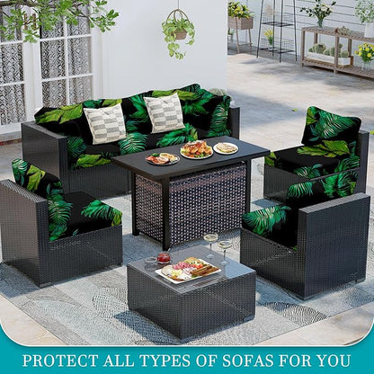14 Pcs Stretch Patio Cushion Covers,Outdoor Couch Covers Replacement,Outdoor Couch & Sofa Slipcovers,for Patio Furniture Cushion Covers,Washable Reusable Furniture Protector (Summer,Cover Only)