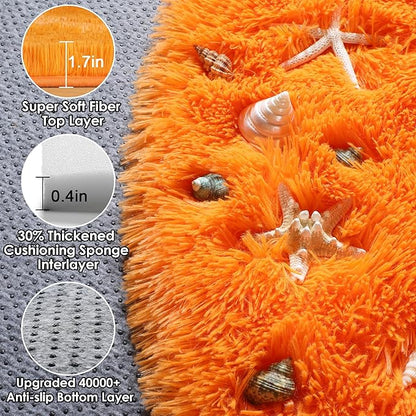 ONASAR Orange Round Rugs 5ft for Bedroom Living Room, Fluffy Circle Area Rug for Kids Girls Boys Teen, Soft Plush Shaggy Carpet for Nursery Dorm Classroom Playroom Home Decor Aesthetic