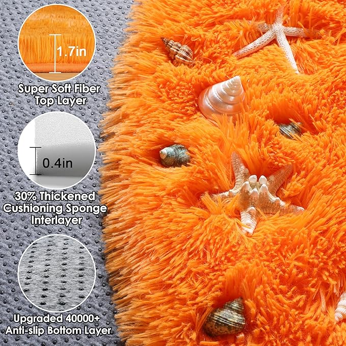 ONASAR Orange Round Area Rugs 4ft for Bedroom Living Room, Fluffy Circle Rug for Kids Girls Boys Teen, Soft Plush Shaggy Carpet for Nursery Dorm Classroom Playroom Home Decor Aesthetic