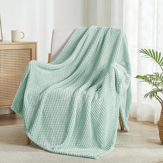 Exclusivo Mezcla Fleece Bed Blanket Twin Size, Super Soft and Warm Blankets for Couch, Sofa and Bed Waffle Textured, Cozy, Fuzzy and Lightweight (Mint Green, 60x80 inches)