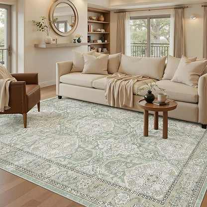 6x9 Area Rug for Living Room Washable 6x9 Rug Non-Slip Modern Rugs for Bedroom Dinning Room Ultra-Thin Indoor Green/Brown Rug