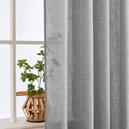 MIULEE Grey Linen Curtains 84 Inch Length for Bedroom Living Room, Soft Thick Linen Textured Window Drapes Gray Semi Sheer Light Filtering Back Tab Rod Pocket Burlap Look Decor, 2 Panels
