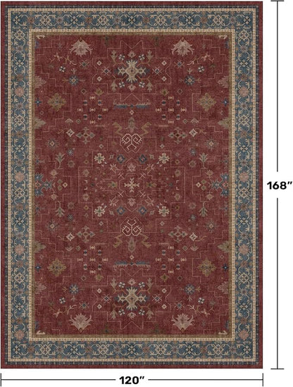 Hazo Haus Moroccan Big Rugs for Living Room - Dark Red 10x14 Area Rug for Large Bedroom, Dining Room, Washable Lightweight Low Pile Foldable Oriental Burgendy Home Décor