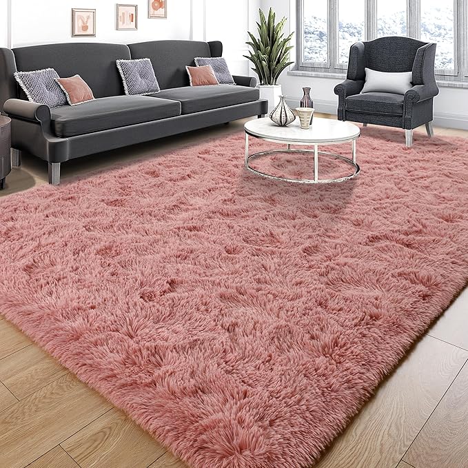 Tepook Super Soft Fluffy Rugs for Living Room, Shag 6x9 Area Rugs for Bedroom, Modern Shaggy Rug Fuzzy Carpets for Kids, Plush Indoor Nursery Home Decor Rug with Non-Slip Bottom, Blush