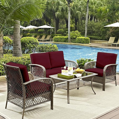 8Pcs Outdoor Cushion Covers, Patio Cushion Covers,Stretch Elastic Slipcovers, Replacement Washable & Reusable Furniture Protector for Patio Couch (Claret,Cover Only)
