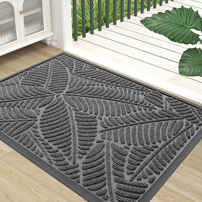 Colorxy Waterproof Doormat, Sturdy Natural Rubber Front Door Mats, Non Slip Low Profile Indoor Outdoor Entrance Mat, Stain Resistant Easy Clean Floor Mat for Patio or Entryway, 30''x17'', Dark Grey