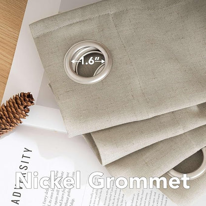H.VERSAILTEX Living Room Linen Curtains - Semi Sheer, Nickel Grommet Energy Saving Light Filtering Window Treatments Panels for Bedroom, Oatmeal, 2 Panels, 52 x 96 Inch
