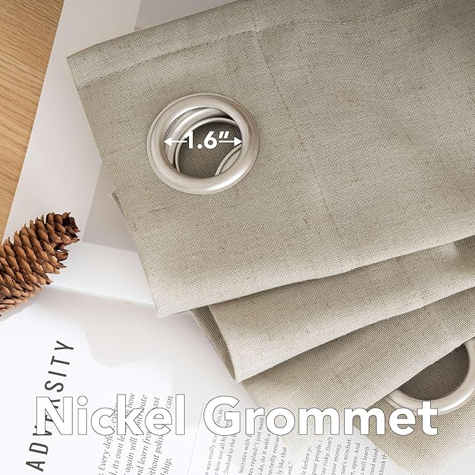H.VERSAILTEX Living Room Linen Curtains - Nickel Grommet, Semi-Sheer, Energy Saving, Light Filtering Panels for Bedroom, Oatmeal, 2 Panels, 52 x 72 Inch