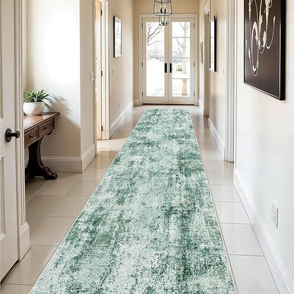 Hallway Runner Rug 2x8 Washable: Entryway Runners Rugs Non Slip Easy-to-Clean - Soft Living Room Bedroom Carpet - Thin Low Pile Printed Floor Mat for Dining Room Green