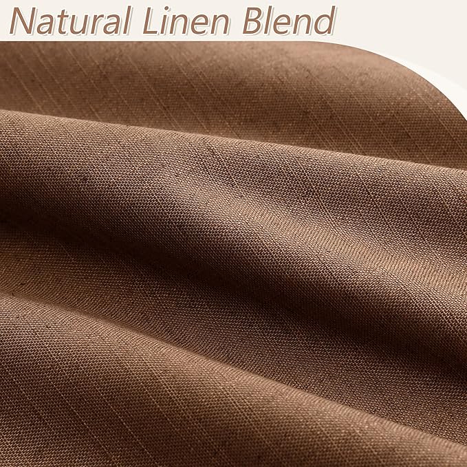 Guken Caramel Brown 100% Blackout Linen Curtains 96 Inch Length 2 Panels Set for Living Room Bedroom Back Tab/Rod Pocket Thermal Insulated Black Out Drapes Room Darkening Farmhouse Window Curtains