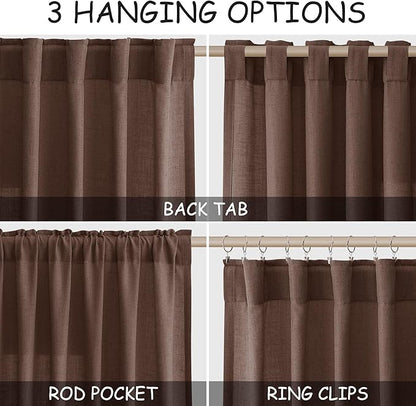 Nanspring Mocha Mousse Curtains 96 Inch Long 2 Panel Set Back Tab Rod Pocket Linen Textured Light Filtering Linen Textured Boho Aesthetic Room Decor for Bedroom and Living Room 8Ft 52x96 Inch