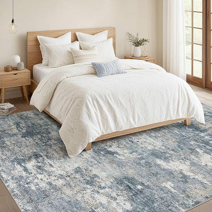Nakagishi 10x14 Area Rugs Living Room: Washable Abstract Large Neutral Soft Rug Stain Resistant Modern Indoor Floor Non-Slip Carpet for Bedroom Nursery Kids Playroom Office Dining Room Dorm-Blue Brown