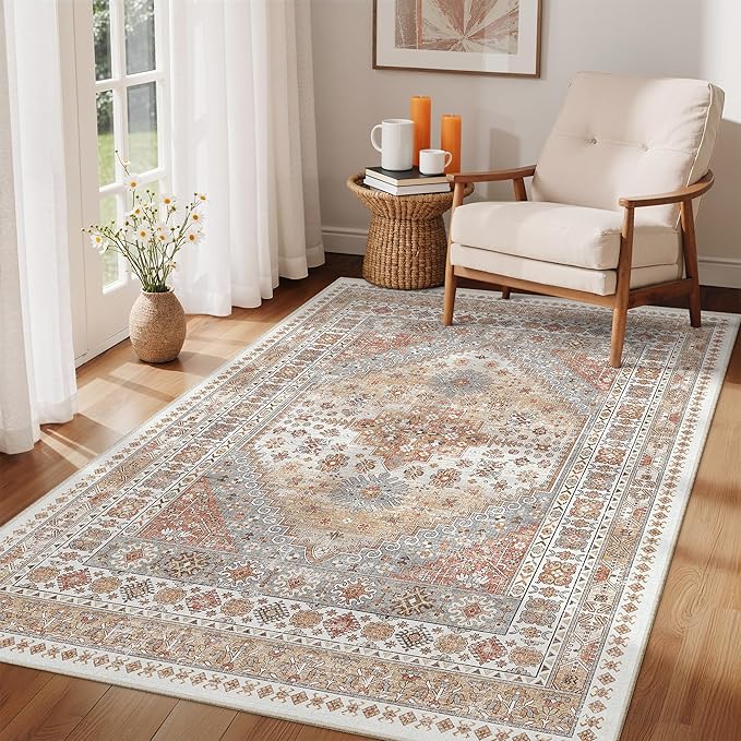 zesthome 3x5 Area Rug Ultra Soft Washable Rug, Non Slip Area Rug Indoor Entrance, Stain Resistant Rugs for Living Room Bedroom Vintage Home Decor (Orange,3'x5')