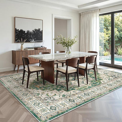 zesthome WashableRug 5x7 Area Rugs,Stain Resistant Rugs for Living Room,Bedroom,Non-Slip Backing Home Decor Rug, Vintage Medallion Pattern Rugs (Green,5'x7')