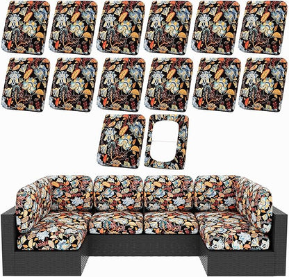 hyha 14Pcs Patio Cushion Covers, Stretch Outdoor Couch Cushion Covers Replacement, Washable Outdoor Chair/Sofa Slipcovers for Patio Furniture Cushions Protector with Elastic Bottom(Floral,Cover Only)