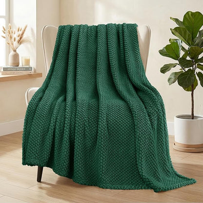 Whale Flotilla Extra Large Fuzzy Fleece Throw Blanket for Couch, 50x70 Inch Fluffy Warm Soft Jacquard Blankets for All Season, Lightweight and Cozy, Emerald Green