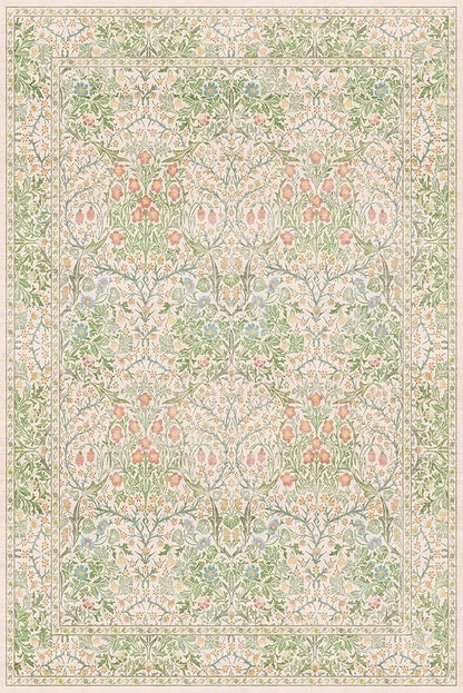 Beige Green 6x9 Washable Area Rugs for Dining Room, Nursery, Bedroom, Living Room, Kids Playroom, Ultra Soft Low Pile Non-Slip - Vintage Light Green Floral Indoor Carpet Stain Resistance