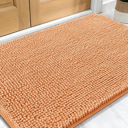 OLANLY Dog Door Mat for Muddy Paws 32x20, Absorbs Moisture and Dirt, Absorbent Non-Slip Washable Doormat, Quick Dry Chenille Mud Mat for Dogs, Entry Indoor Entryway Carpet for Inside Floor, Orange