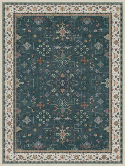 Hazo Haus Vintage Dark Green 6x8 Dining Room Rugs for Under Kitchen Table - Washable Livinig Room Rug - Unique Floral Pastel Low Pile Non-Slip Area Rugs for Bedroom